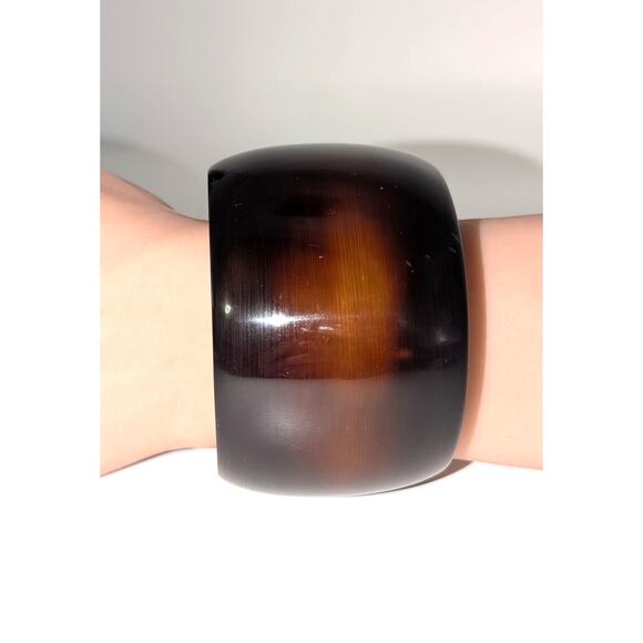 Vintage Cognac Stripe Simichrome Tested Heavy Wide Bangle Bracelet 88.27g - Picture 1 of 10